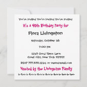 40e anniversaire Invitation Modèle rose noir (Dos)