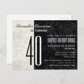 40e anniversaire Invitation noire et Marbre blanc (Devant / Derrière)