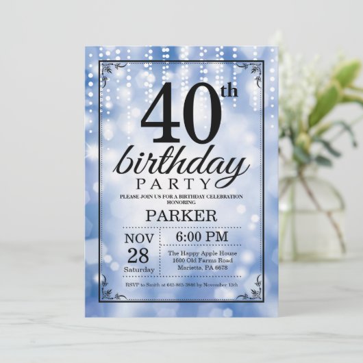 40e anniversaire Invitation Parties scintillant bl (Debout devant)