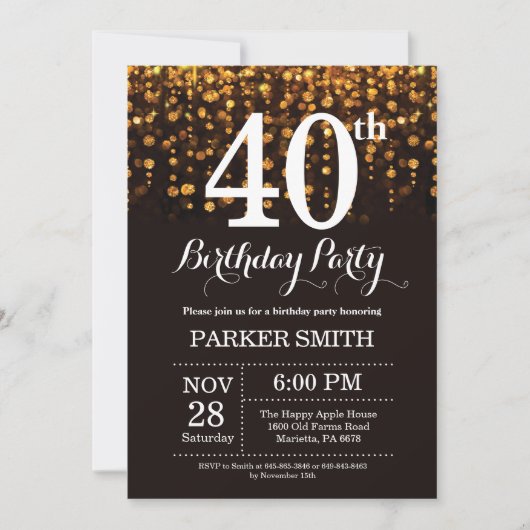 40e anniversaire Invitation Parties scintillant d' (Devant)