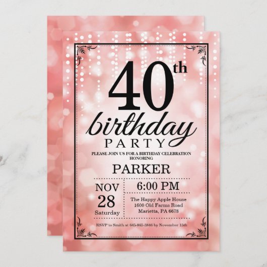 40e anniversaire Invitation Parties scintillant ro (Devant / Derrière)