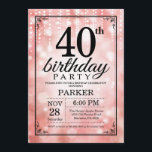 40e anniversaire Invitation Parties scintillant ro<br><div class="desc">Invitation de 40e anniversaire avec voyants à cordes roses avec Arrière - plan Parties scintillant rose. Anniversaire rose. Anniversaire adulte. Hommes ou Femmes Anniversaire Invitation. 13ème 15ème 16ème 18ème 20ème 21ème 30ème 40ème 50ème 60ème 70ème 80ème 90ème 100ème, Tout âge. Pour plus de personnalisation, cliquez sur le bouton "Customiser" et...</div>