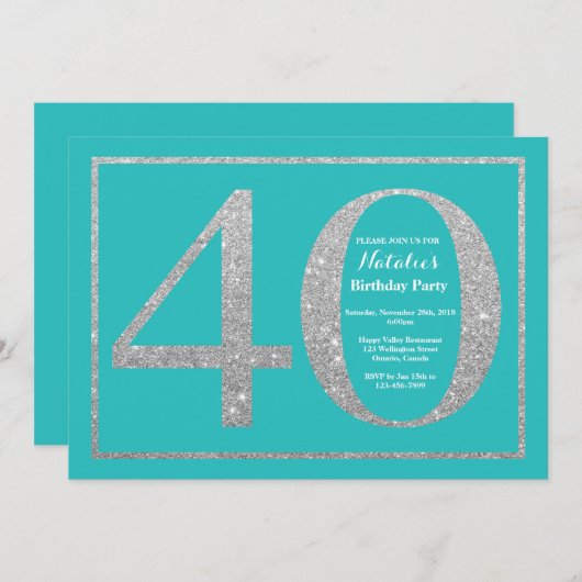 40e anniversaire Invitation Parties scintillant Tu (Devant / Derrière)