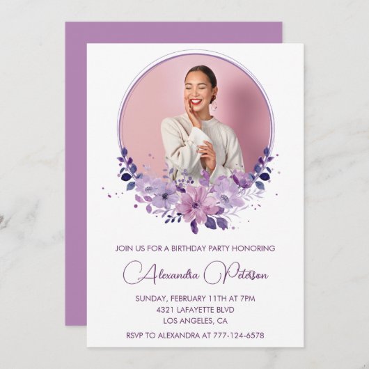 40e anniversaire invitation Photo Elegant Boho vio (Devant / Derrière)