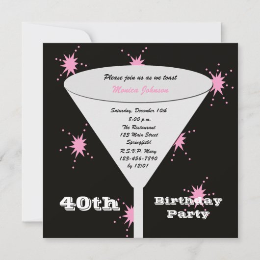 40e anniversaire Invitation Pink 40e toast (Devant)