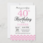 40e anniversaire Invitation Pink Chevron (Devant)