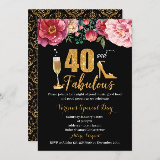 40e anniversaire Invitation pour les femmes (Devant / Derrière)