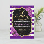 40e Anniversaire Invitation Purple Gold avec Roses (Debout devant)