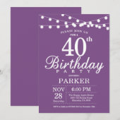 40e anniversaire Invitation Purple Lavender (Devant / Derrière)