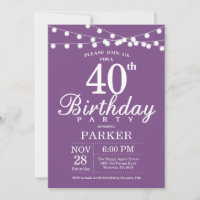 40e anniversaire Invitation Purple Lavender