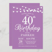 40e anniversaire Invitation Purple Lavender (Devant / Derrière)