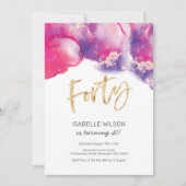 40e anniversaire Invitation rose Abstraite Aquarel (Devant)
