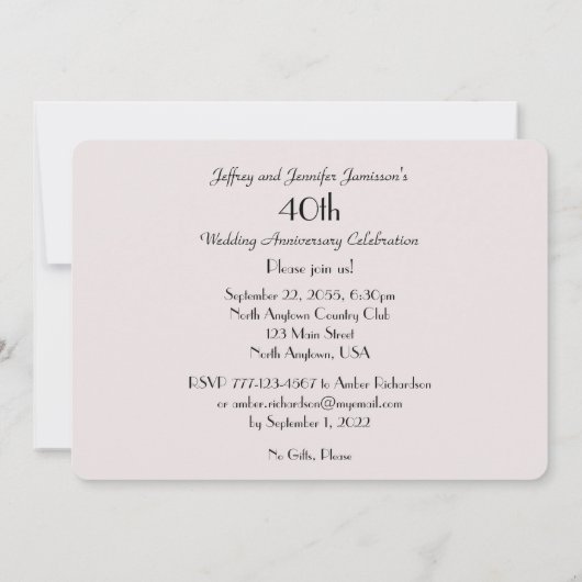 40e anniversaire Invitation Rose rose (Dos)