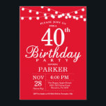 40e anniversaire Invitation Rouge<br><div class="desc">40e Invitation d'anniversaire avec des lampes à cordes. Arrière - plan rouge. 13e 15e 16e 18e 20e 21e 30e 40e 50e 60e 70e 80e 90e 100e,  n'importe quel âge. Pour plus de personnalisation,  cliquez sur le bouton "Customiser" et utilisez notre outil de conception pour modifier ce modèle.</div>