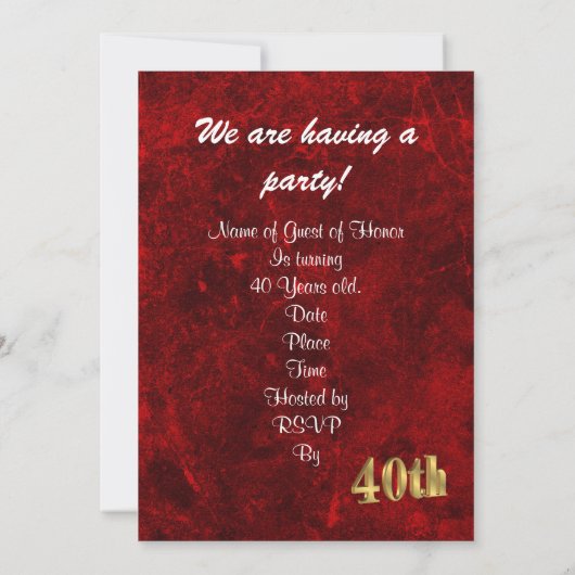 40e anniversaire invitation rouge et or (Dos)