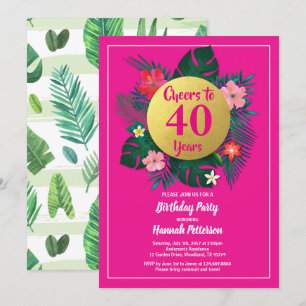 40e anniversaire invitation tropicale rose