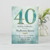 40e anniversaire Invitation Turquoise Blue Gold Ad (Debout devant)