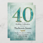 40e anniversaire Invitation Turquoise Blue Gold Ad (Devant / Derrière)