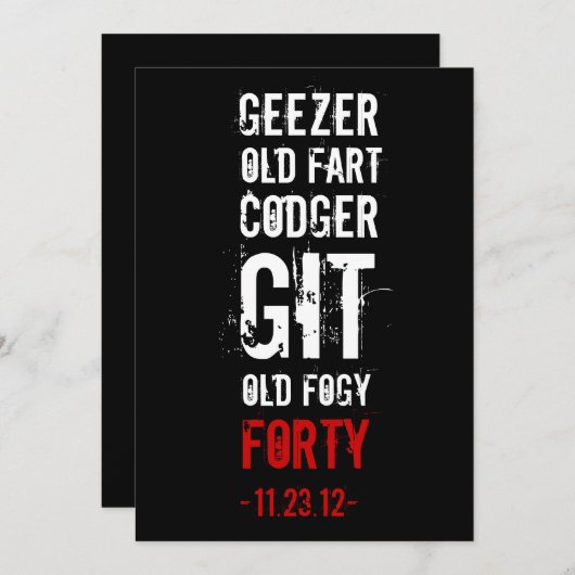 40e anniversaire Invitations - Geezer (Devant / Derrière)