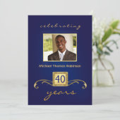 40e anniversaire Invitations - Monogramme Blue & G (Debout devant)