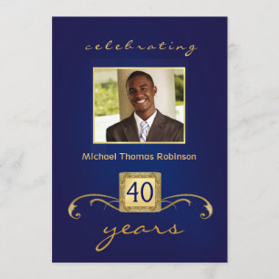 40e anniversaire Invitations - Monogramme Blue & G