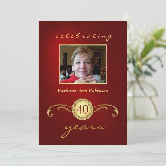 40e anniversaire Invitations - Monogramme rouge et (Debout devant)