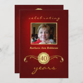 40e anniversaire Invitations - Monogramme rouge et (Devant / Derrière)