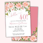 40e anniversaire Invitations Pink Floral Modern Pa<br><div class="desc">Invitations de 40e anniversaire rose floral moderne - soirée "bonjour 40!" avec arrière - plan blanc et belle impression que vous pouvez customiser avec toutes les informations de votre fête d'anniversaire. avec pêche et couleurs roses - élégant.</div>