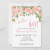 40e anniversaire Invitations Pink Floral Modern Pa (Devant)