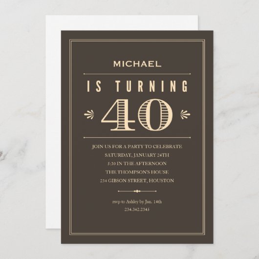40e anniversaire Invitations pour hommes (Devant / Derrière)