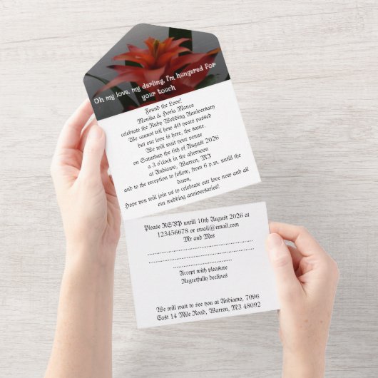 40e anniversaire mariage invitation ruby rain mot (Déchirure)