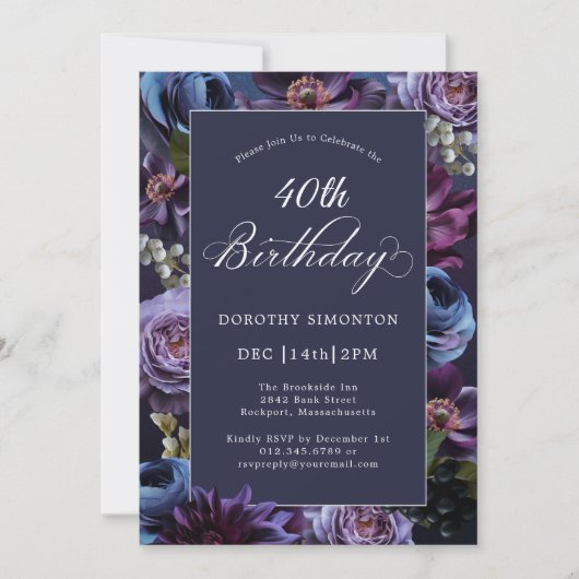 40e anniversaire Moody Purple Flower Invitation (Devant)