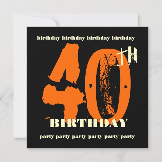 40e anniversaire Orange Grunge Invitation (Devant)