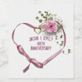 40e Anniversaire Pink Heart Ribbon Étiquette de vi (Étiquettes simples)