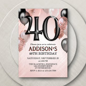 40e anniversaire Rose Gold Ballons Invitation