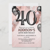 40e anniversaire Rose Gold Ballons Invitation (Devant)