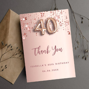 40e anniversaire rose or étoiles carte de remercie