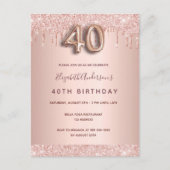 40e anniversaire rose or rose gouttes invitation (Devant)