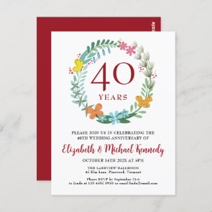 40e anniversaire Ruby Floral Wreath Invitation