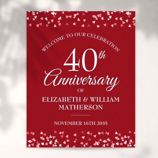 40e Anniversaire Ruby Love Hearts Affiche de bienv