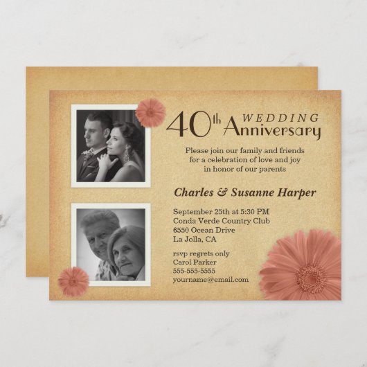 40e anniversaire Rustic Daisy Photo Invitations (Devant / Derrière)
