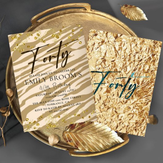 40e anniversaire sauvage Forty Gold Invitation