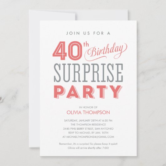 40e anniversaire surprise Invitations (Devant)