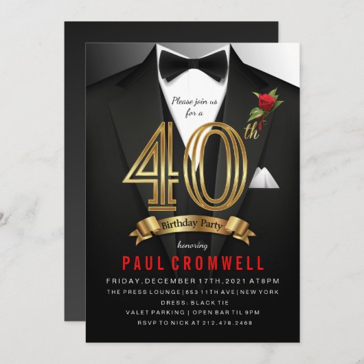 40e anniversaire Tuxedo Invitation (Devant / Derrière)