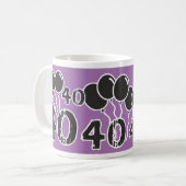40e anniversaire violet avec ballons noirs Mug (Devant gauche)