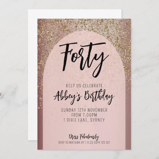 40e Arc de Parties scintillant d'or Invitation d'a (Devant / Derrière)