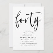 40e B & W Verjaardagsfeest Moderne Script Typograf Kaart (Voorkant)