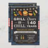 40e BBQ Grill and Chill Birthday Invitation Kaart (Voorkant / Achterkant)