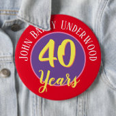 40e Birthday-badge aan personaliseren. Ronde Button 6,0 Cm (In situ)