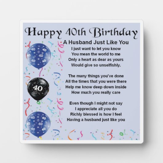 40e Birthday Husband Poem Plaque (Devant)